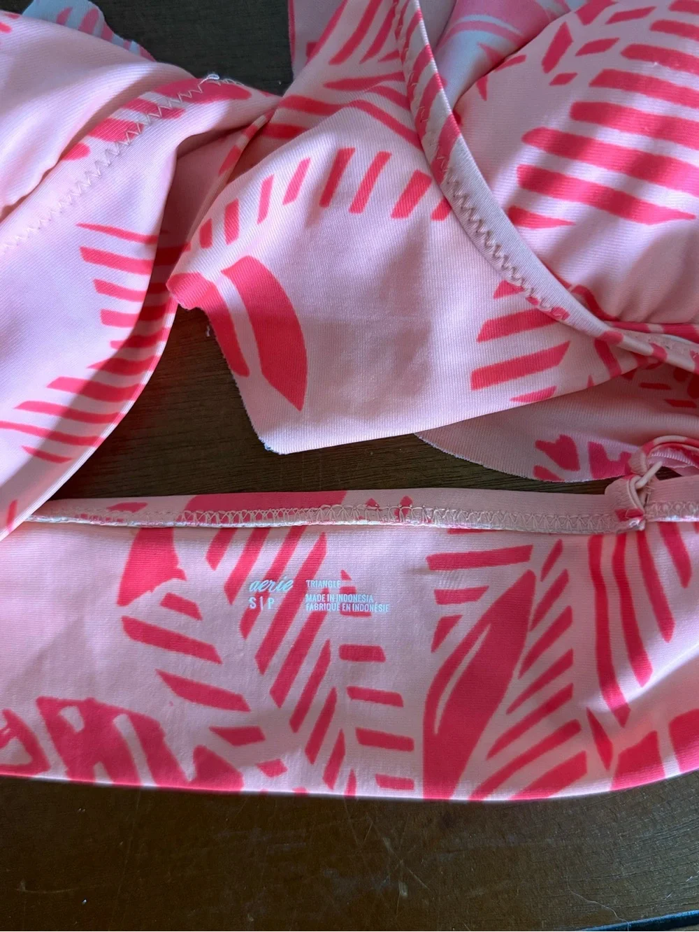 Aerie Neon Orange Pink Ruffle Triangle Swimsuit Top Size Small